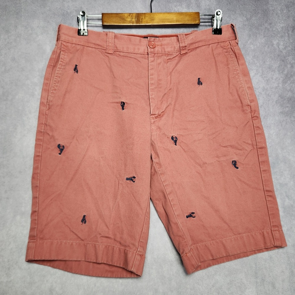 J.Crew Rivington Mens Pink Lobster Embroidered Cotton Shorts 32 Casual Chino